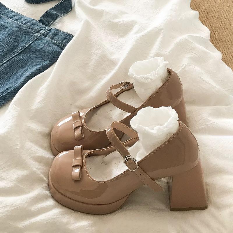 2026 New Spring Thick Heel Women Mary Jane Shoes Ladies Fashion Outdoor Butterfly-knot Shoes Women's Elegant Wedding Party Pumps