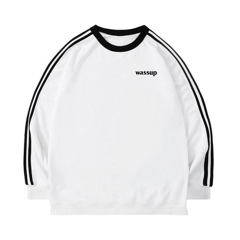 Wassup Sports Retro Three-Stripe Letter Sweatshirt for Men, New Autumn and Winter American Casual Loose Round-Neck Top