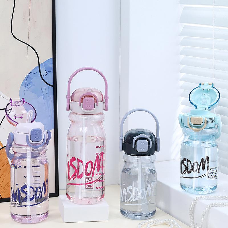 Water bottle high value plastic water cup student large capacity lift portable straw cup outdoor sports double drink cup simple