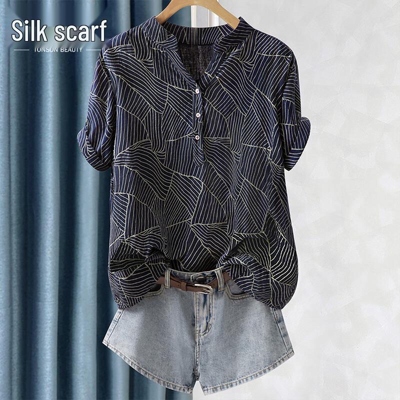 Sibaishe Women s Striped V-Neck Drop Shoulder Blouse S