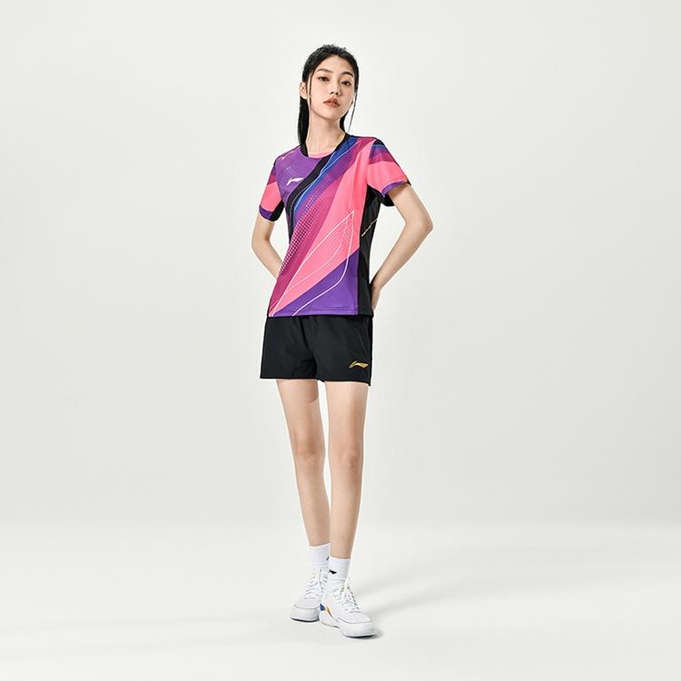Li-Ning Moisture Wicking Quick Dry Competition Short Sleeve T-Shirt Women Tops Fluorescent-Lotus-Pink AAYT028-1