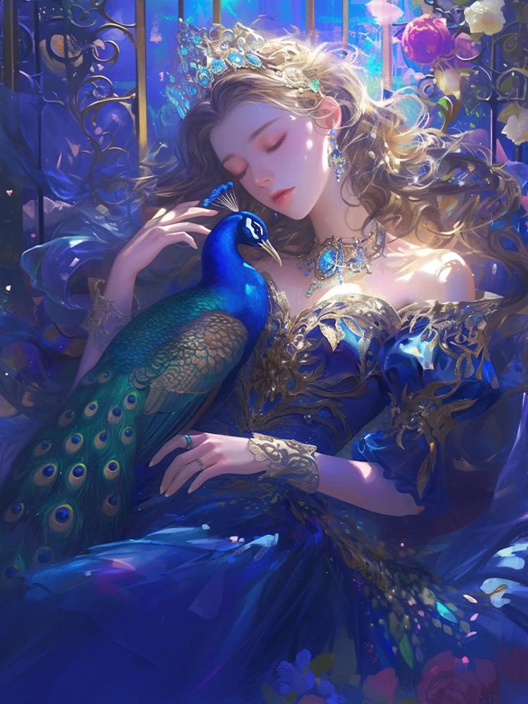 5D Diy Diamond Painting Colorful Fairy Peacock Full Round Square Mosaic Embroidery Cross Embroidery Set Home Decoration Gift