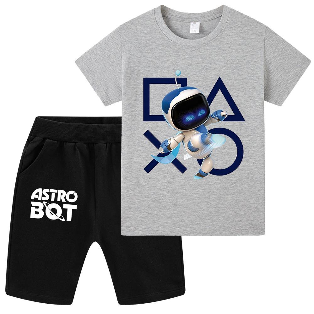 WA1338 Kids Boys Girls Astro Bot Print Short Sleeves T-shirt Shorts Clothes Sets
