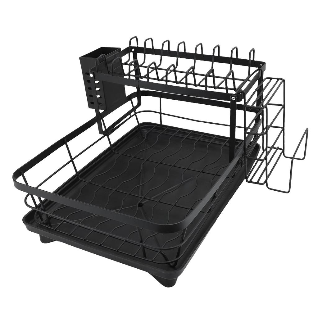 Abtropfgestell 2 Etagen Verdickter Edelstahl Multifunktional Großes Fassungsvermögen Arbeitsplatte Geschirr Aufbewahrungsorganizer Schwarz