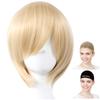 CaseEden Cosplay Wig, Premium, Smooth Short Hair, Light Gold Blonde, 6005