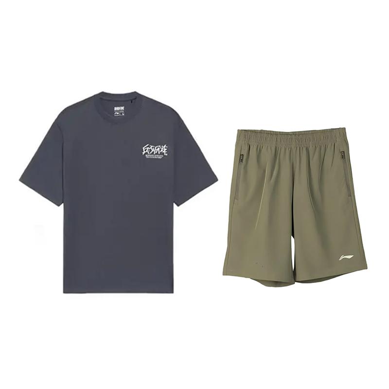 

Li Ning Военная стратегия Логотип Принт Свободный Модный Простой Универсальный Пуловер с круглым вырезом Короткий рукав Повседневный Спортивный костюм YHSV281-2+AKSV841-1 S