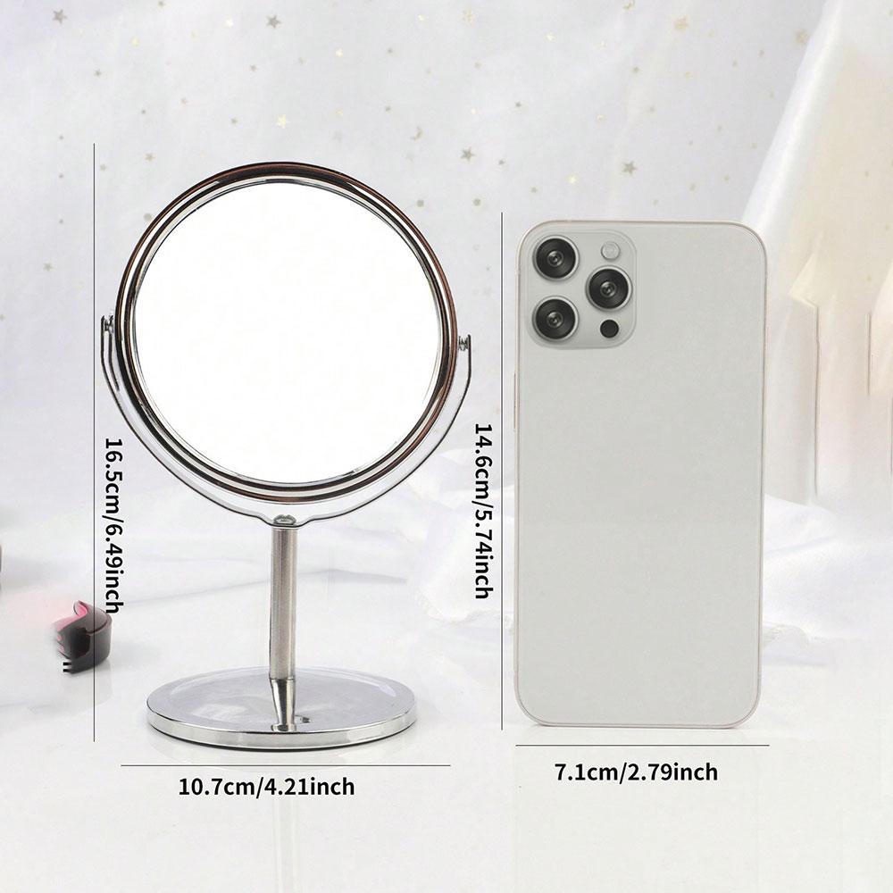 

3/4/5in Double-Side Makeup Mirror With 2X Magnification Clear Reflection And Easy To Carry Desktop Vanity Mirror With Stand
