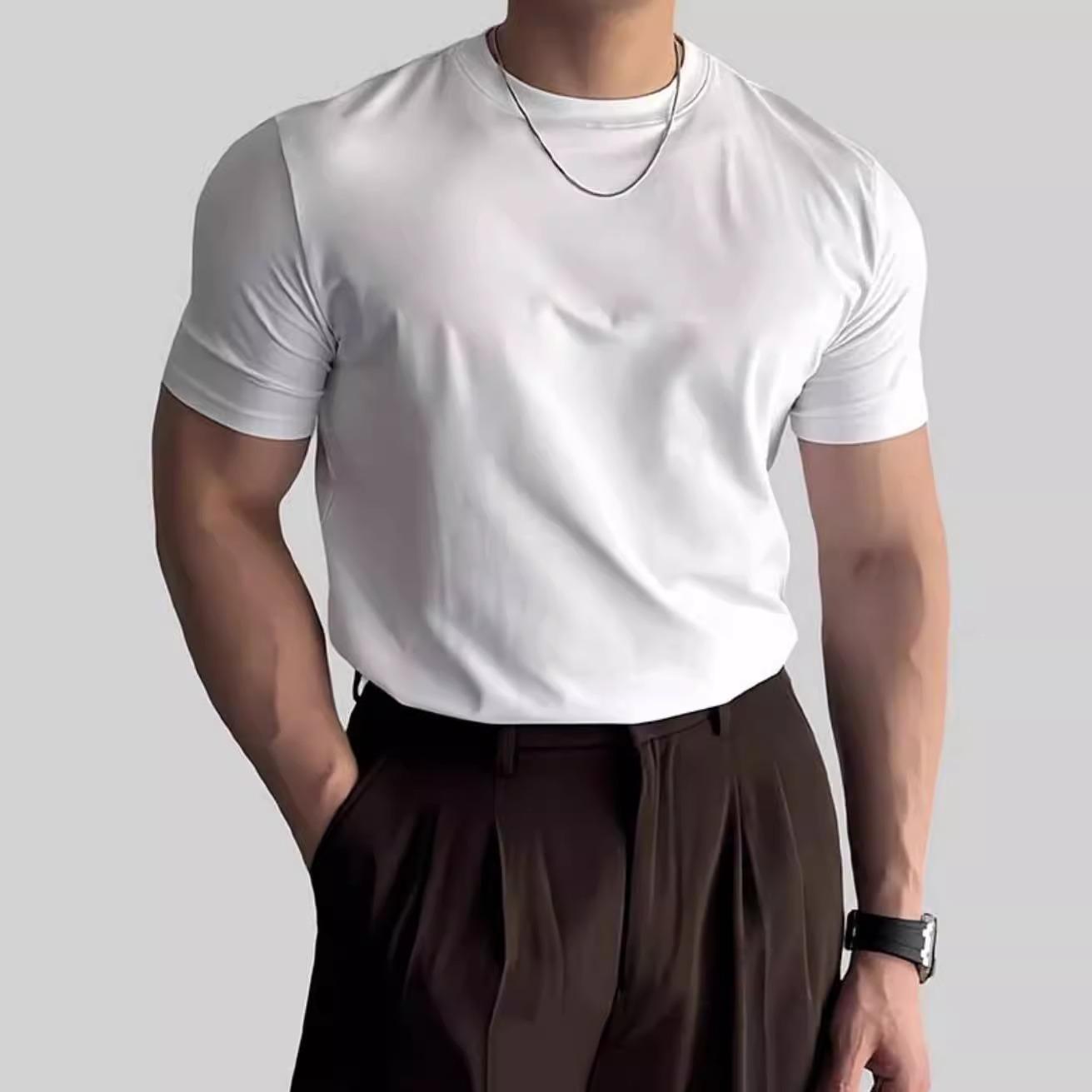 Men s Slim Fit British Style Short Sleeve T-Shirt with Small Neckline XXL