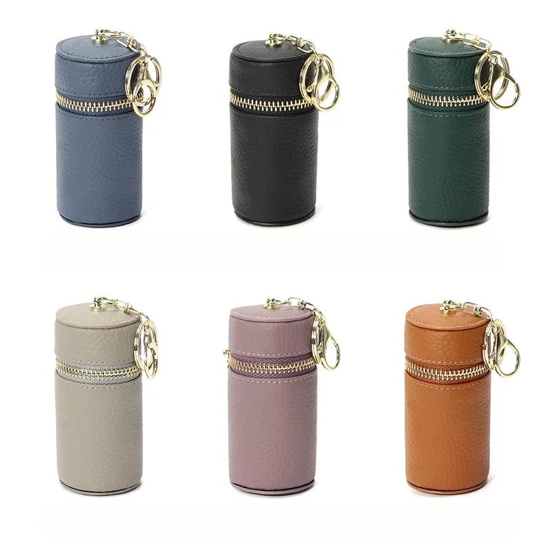 Mini Borsa Portabaci in Vera Pelle con Portachiavi, Portamonete Mini alla Moda da Donna, Portachiavi per Chiave dell'Auto Ciondolo, Borsa Portachiavi Cilindrica Regalo