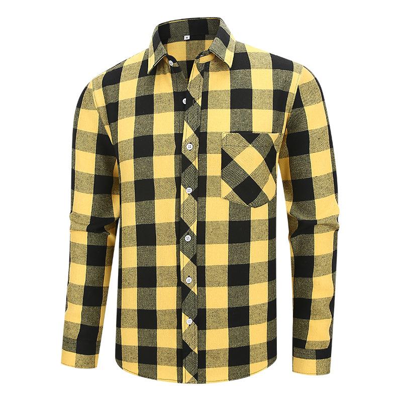 Men Casual Plaid Long Sleeve Flannel Shirt Loose Large Size Pocket Mens Outerwear