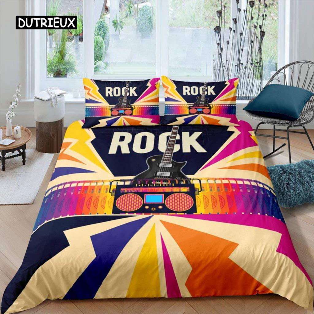 Rock Music Duvet Cover King Jazz Music Bedding Set for Teens Hip Hop Graffiti Comforter Cover Music Notes Polyester Quilt Cover
