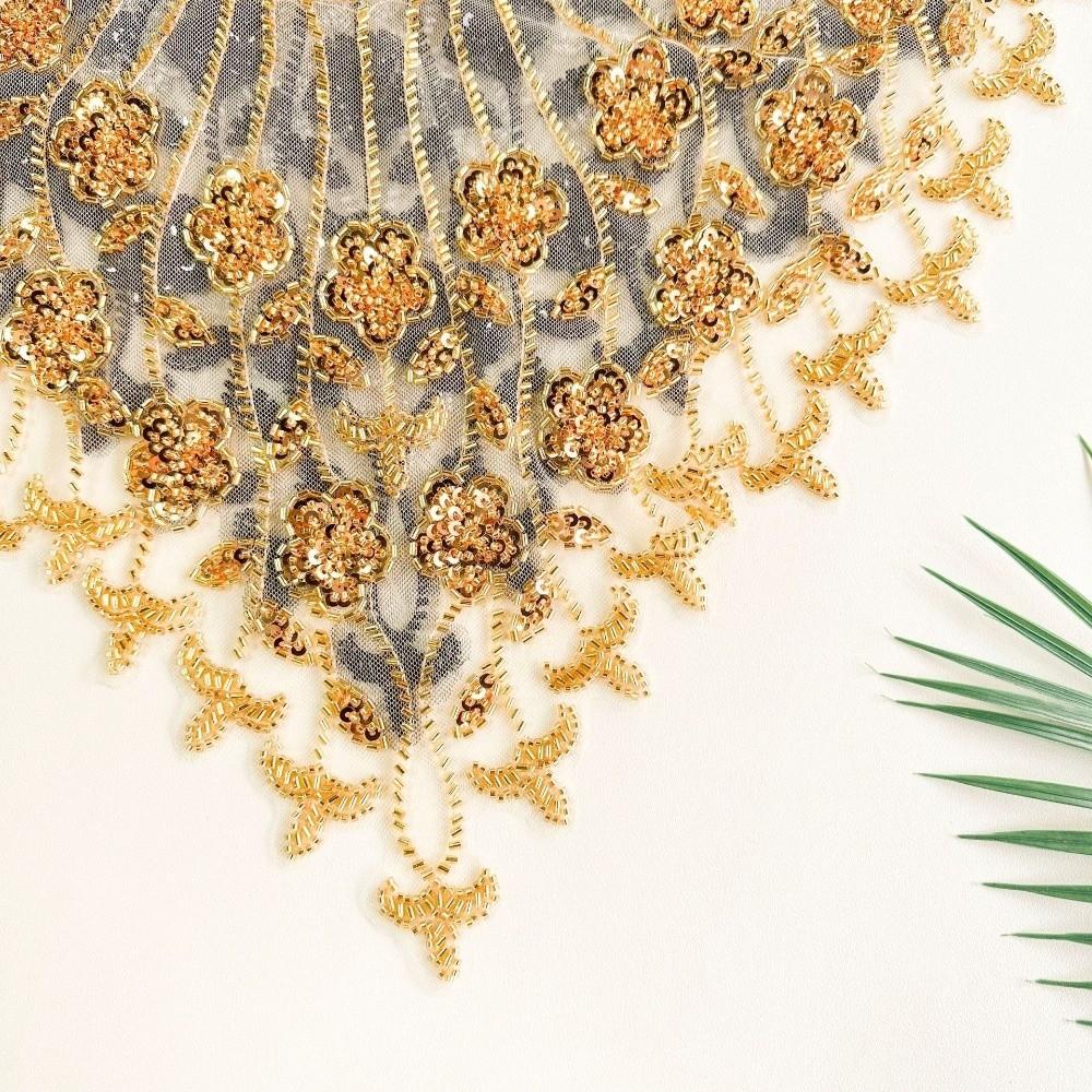Hollow Design Embroidery Lace Bead Embroidery Gold Sequined Clothing Accessories DIY Application Mesh Texture