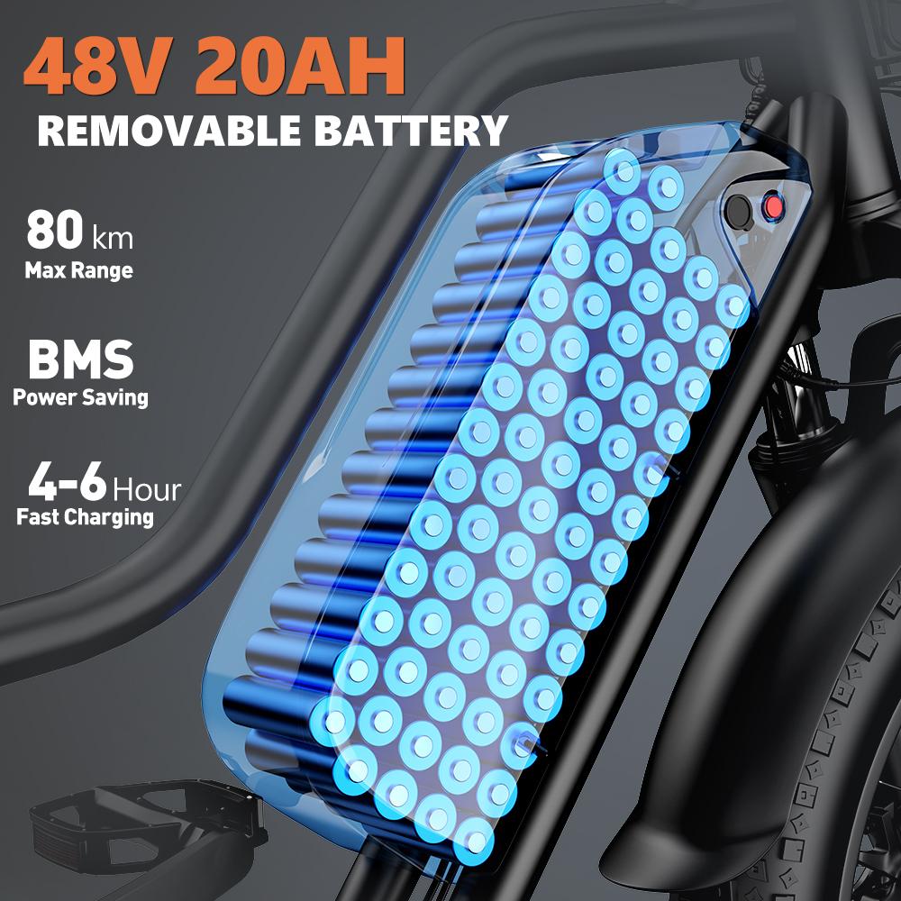 KICKWEY LD20 E-Bike 750W Motor 48V20AH Akku Doppelscheibenbremsen Federgabel Elektrisches Fahrrad 20-Zoll-Reifen Pendler Elektrofahrrad