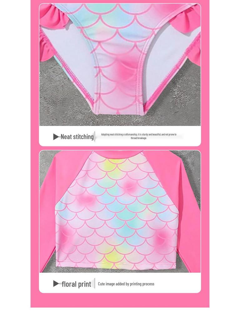 2025 New Style Girls' Long-Sleeve Mermaid Two-Piece Swimsuit