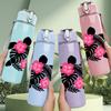 1PC Sea Turtle Pink Flower Ocean Print 750ml Color Plastic Sports Water Bottle Leakproof Flip Straw Lid Suitable for Sports Office Home Use