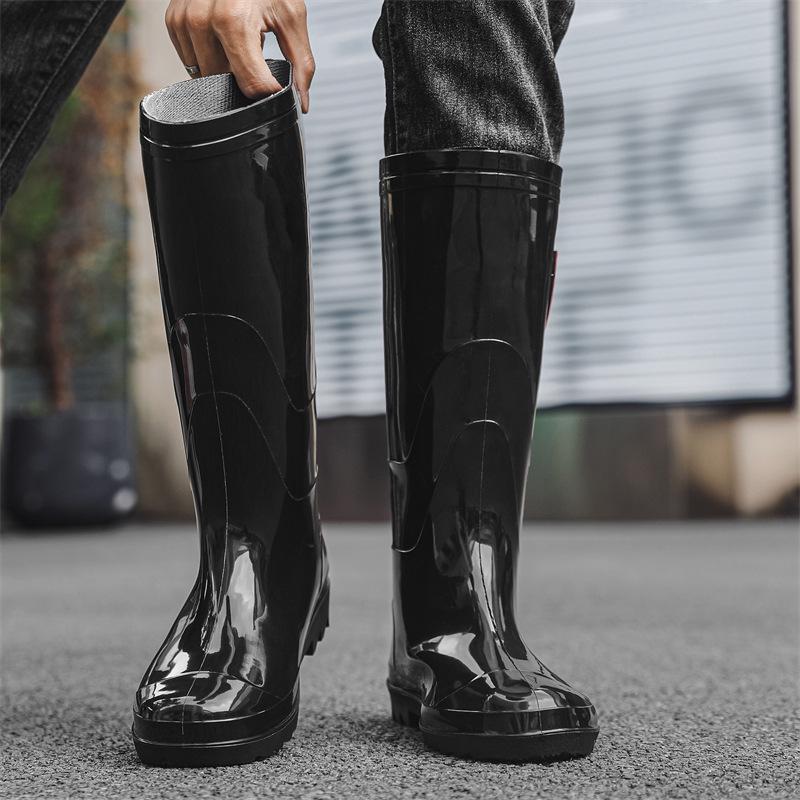 Men's Mid-High Waterproof Rain Boots - Non-Slip Rubber Shoes for Outdoor, Kitchen, or Construction Use