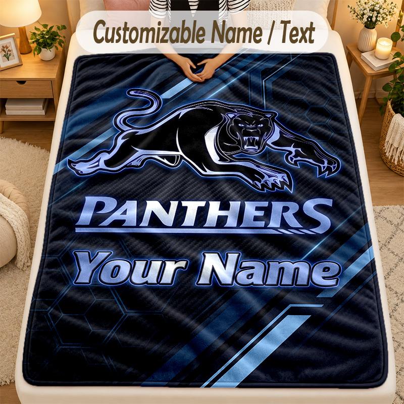 Flannel BlanketPenrith Panthers Custom Name Text Personalized Soft Warm Throw Blanket Home Decor Gift