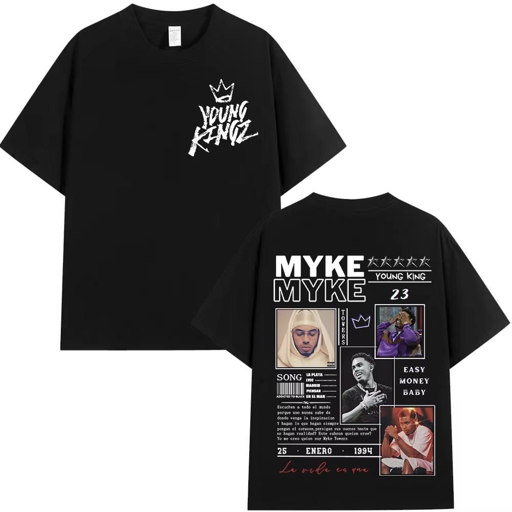 Myke Towers T-Shirt Vintage Washed Cotton Graphic Tee Unisex Oversized Crew Neck Short Sleeve Latin Trap Streetwear Top Merch Gift