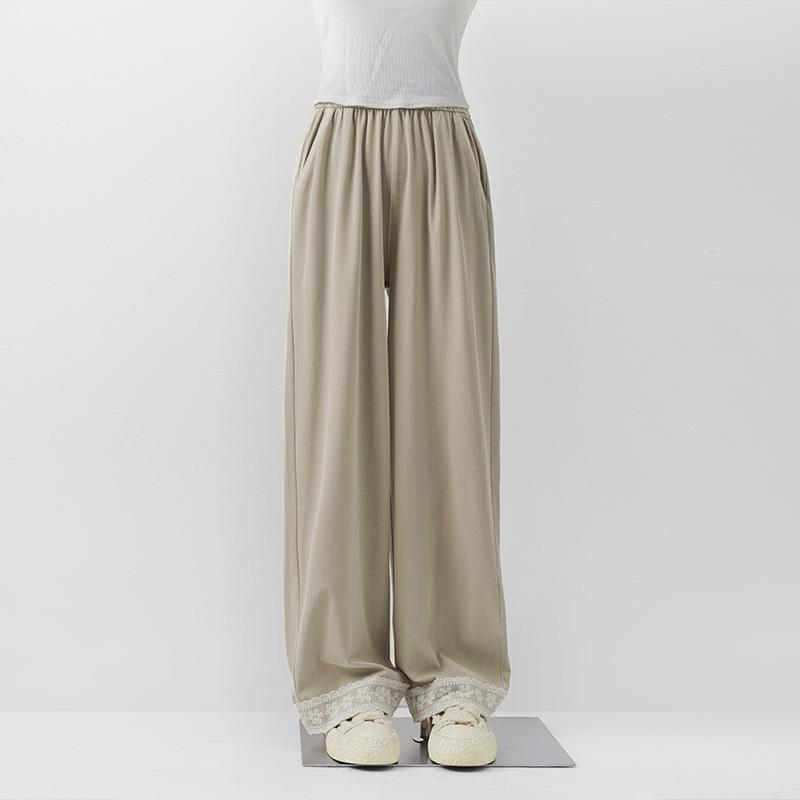 Uncle Radish Splicing Lace Jeans Women's Spring and Summer Thin Loose Casual Pants Wide Leg Straight Pants