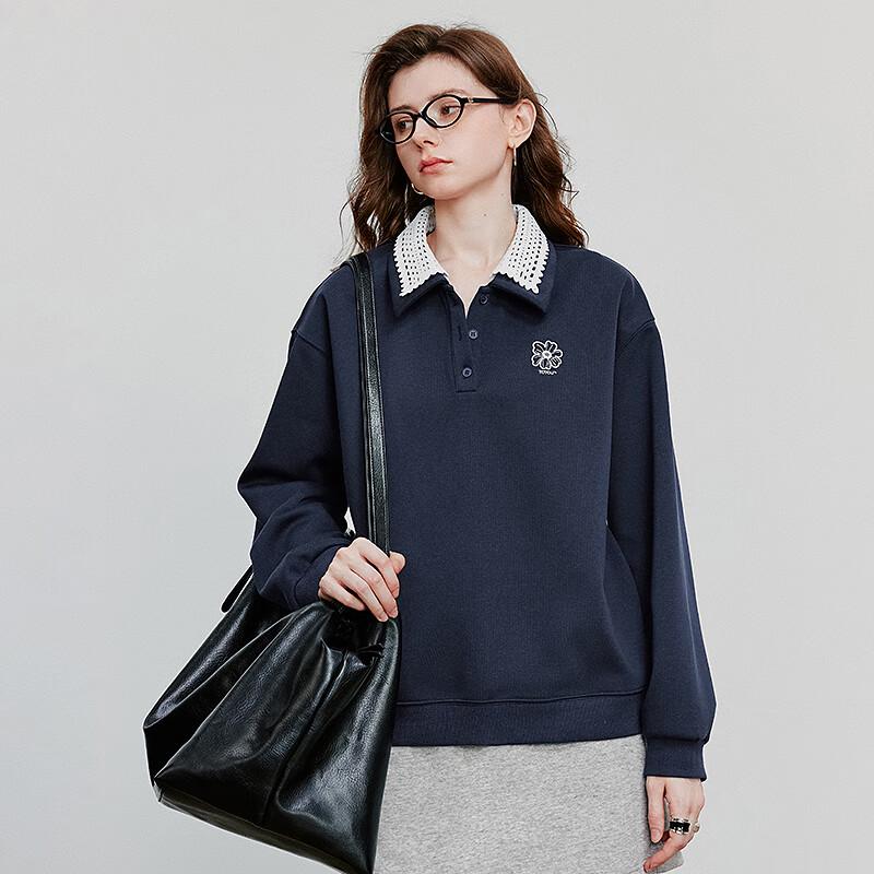 Women's Cotton Color-block Sweatshirt with Poppy Embroidery