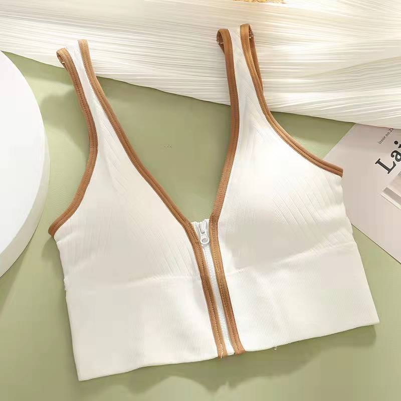 Wide shoulder sling vest women's V-neck front zipper tube top sexy underwear big U sports beauty back bra outer wear