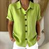 Summer Solid Color Elegant Lapel Button Short Sleeve Blouse Fashion Women's Top