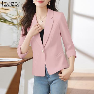 Women Casual Turn Down Collar 3/4 Sleeve Loose Summer Cardigans