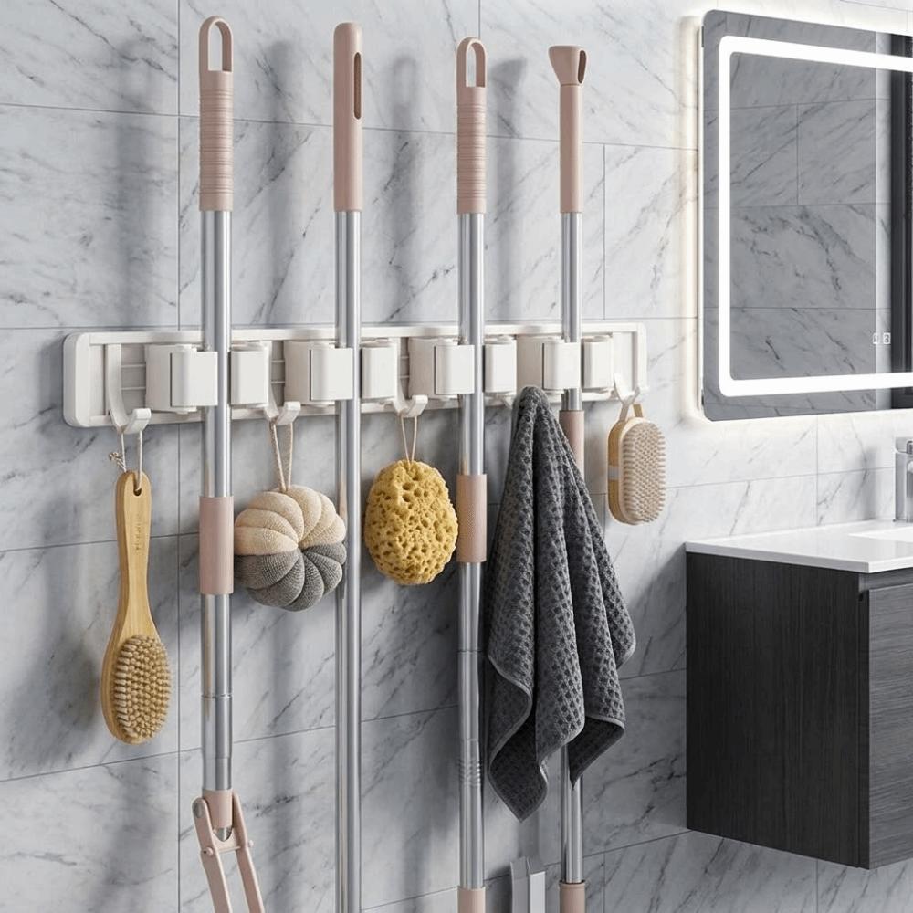 Removable Wall Mounted Mop Rack Space Aluminum Mop Broom Holder Suction Cup Mop Holder for Kitchen