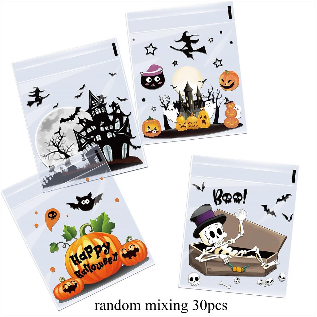 11pcs Halloween Self-Adhesive Gift Bags – Reusable Four-in-One Skull, Bat, and Pumpkin Patterns,Suitable for All Kinds of Events