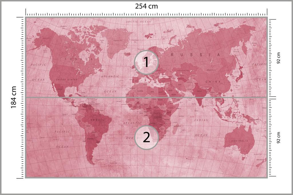 Photomural World Map Textured Red Iq-1262-D Washable Fleece 254x184