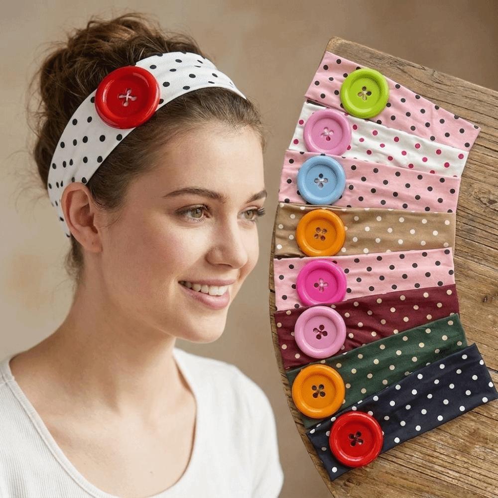 Dopamin Farbe Elastisches Kopfband Großer Knopf Yoga Haarband Modisches Polka Dot Stirnband Täglich