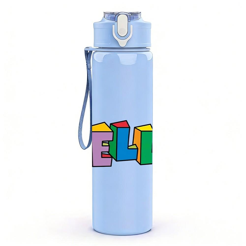 1PC Bold Color Hello Word Pattern 750ml Color Plastic Sports Water Bottle Leakproof Flip Straw Lid Suitable for Sports Office Home Use