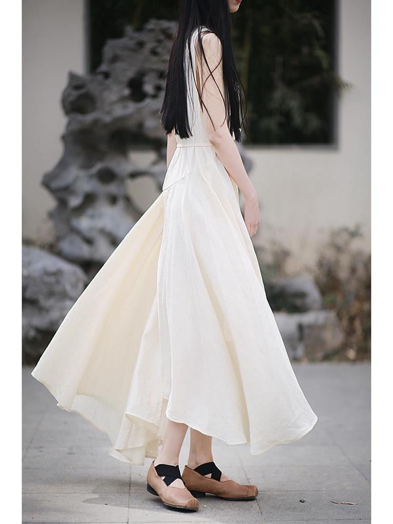 Peach Blossom Patchwork Sleeveless Retro Dress - Loose Fit, 3 Colors