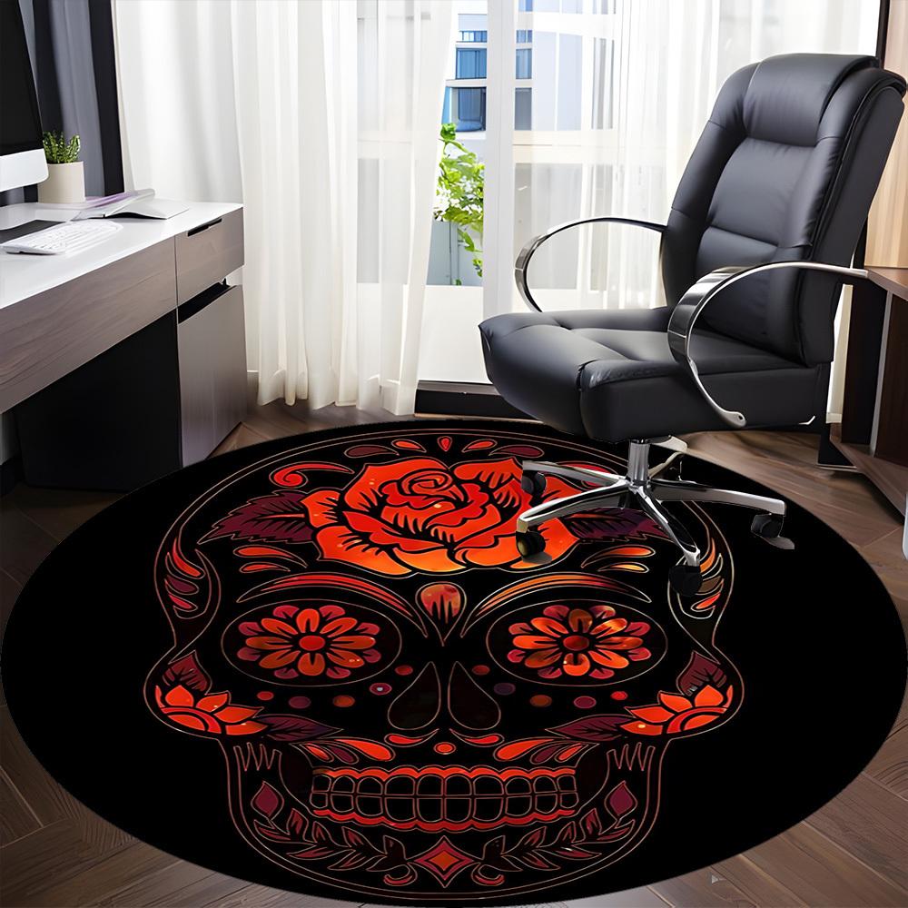 1pc Sugar Skull Design Chair Carpet for Office, Round Non Slip Durable Large Size Office Carpet, Suitable for Office