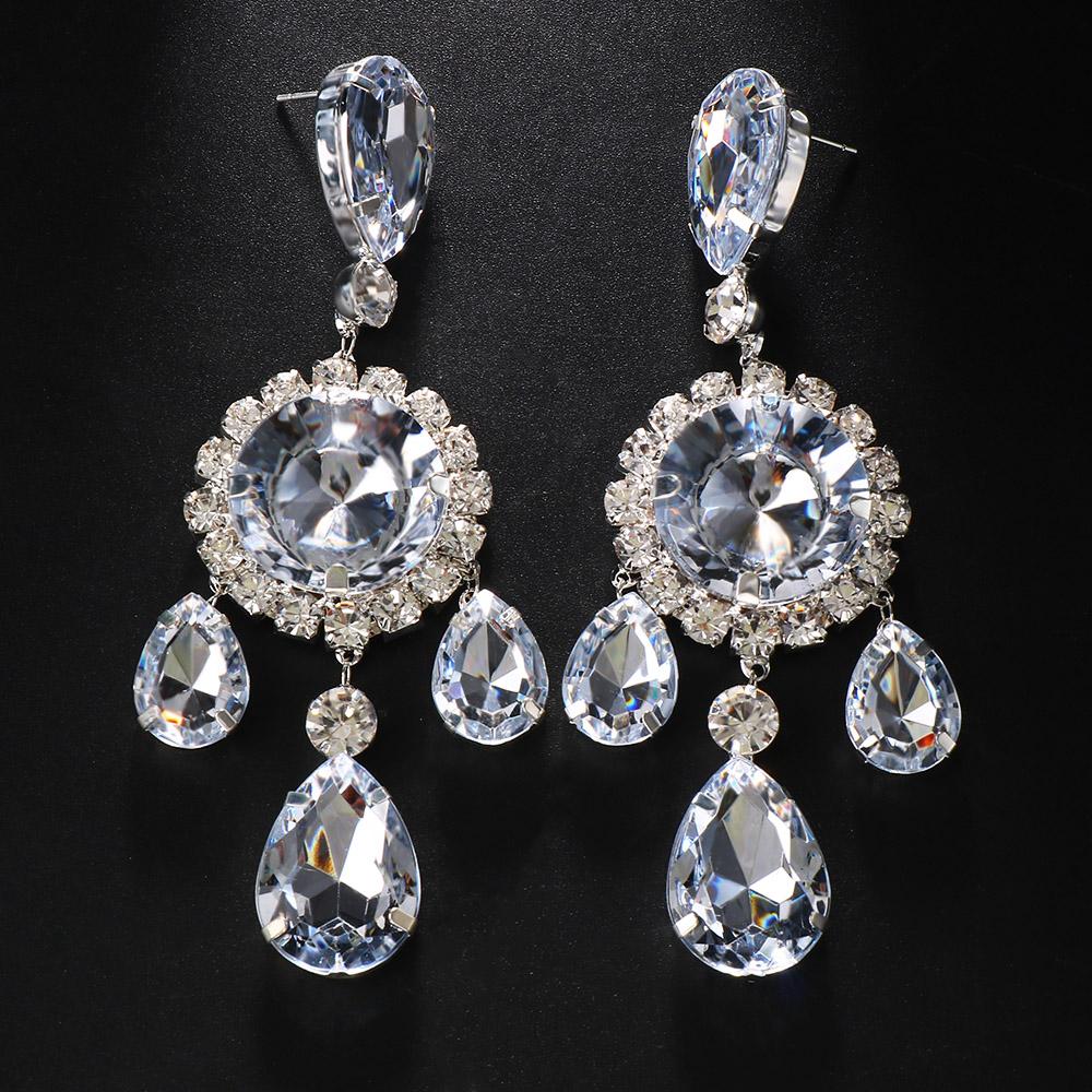 Stonefans Luxusní visací náušnice ve tvaru kapky vody Šperky pro drag queens Luxusní kulaté náušnice s kamínky Statement náušnice Karneval