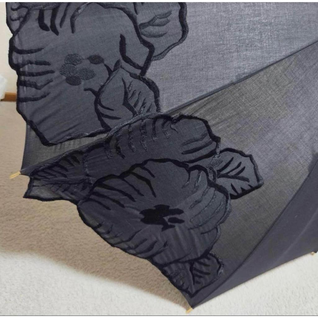 Used Yves Saint Laurent Long Umbrella Parasol Floral Embroidery