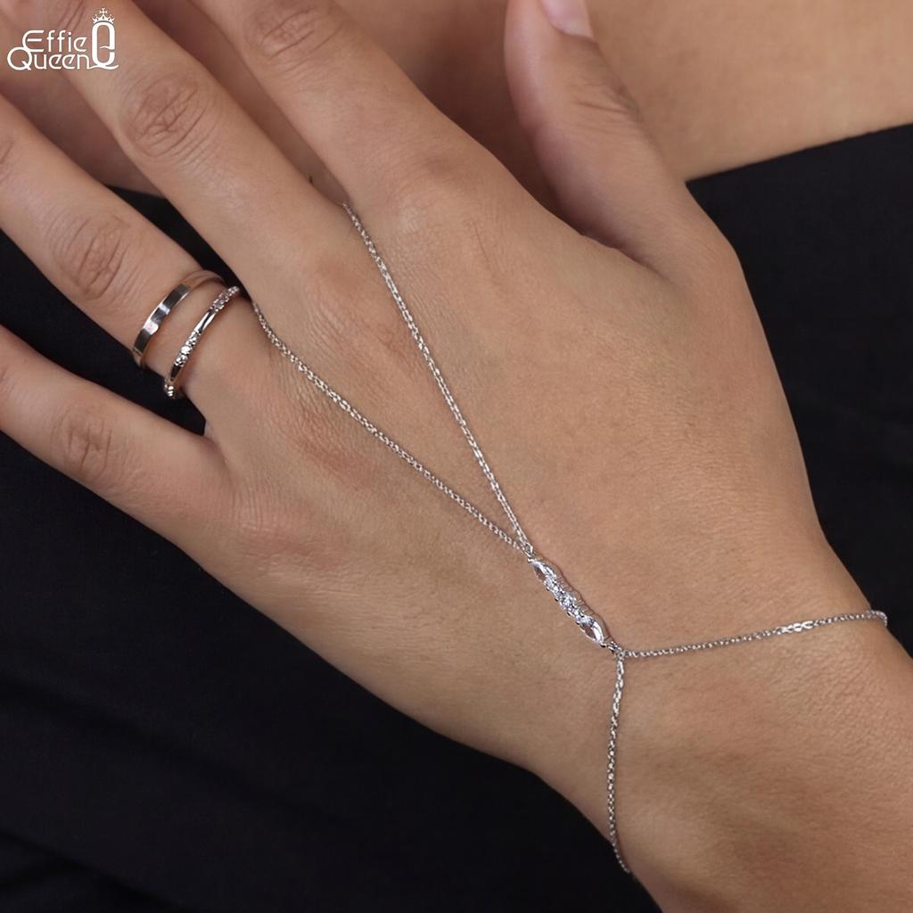EFFIE QUEEN 925 Solid Sterling Silver Water Drop Zirconia Chain Bracelet Fashionable Jewelry for Women Party Celebration APV03