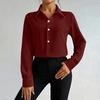 Damen Office Bluse Bodysuit Top Knopfleiste Kragen Langarm Einteiler Arbeitshemd Lässig Lockerer Schnitt Business Tops