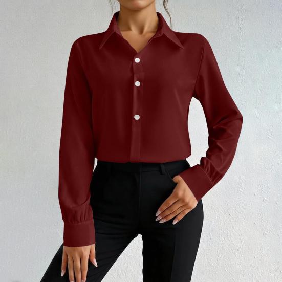 Damen Office Bluse Bodysuit Top Knopfleiste Kragen Langarm Einteiler Arbeitshemd Lässig Lockerer Schnitt Business Tops