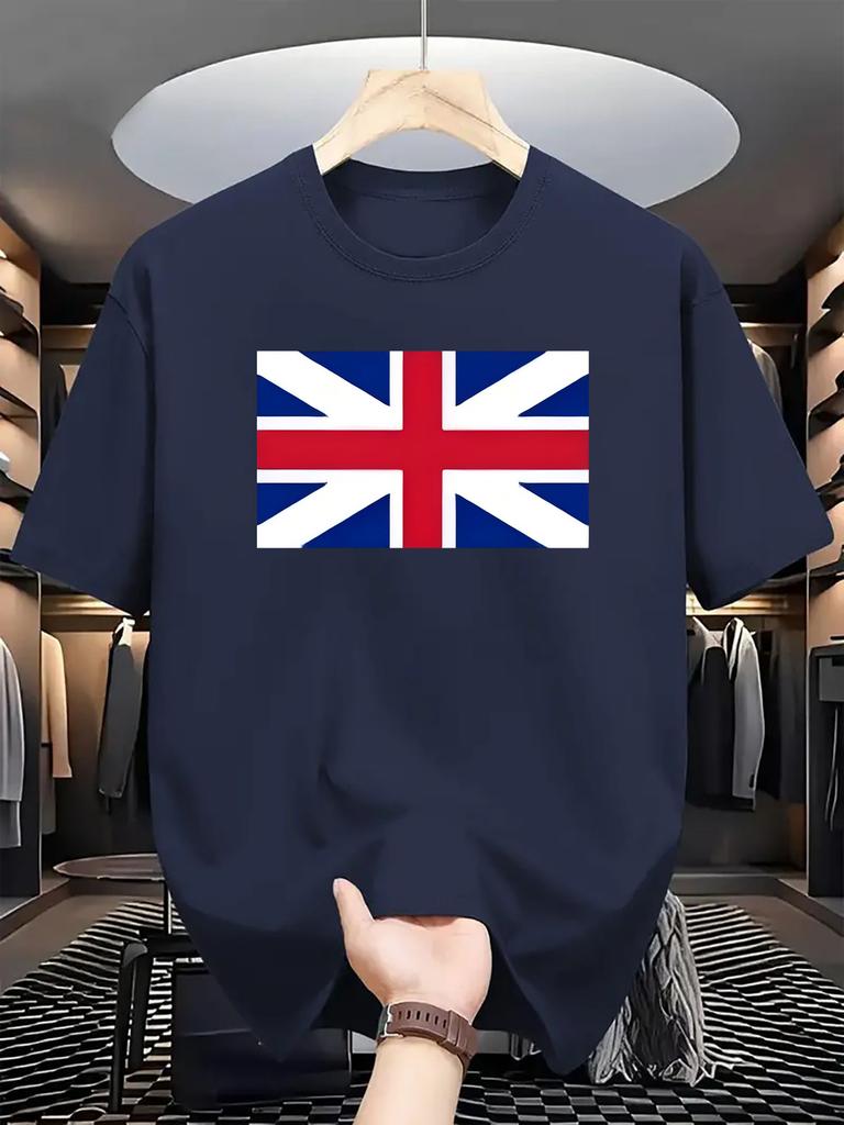 Heavy duty pure cotton Unisexs loose Tshirt fashionable British flag printed short sleeved round neck casual top