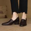 Krazing Pot Cow Skin Fashion Spring Autumn Thick High Heels Women Round Toe Office Lady Retro Fashion Pumps