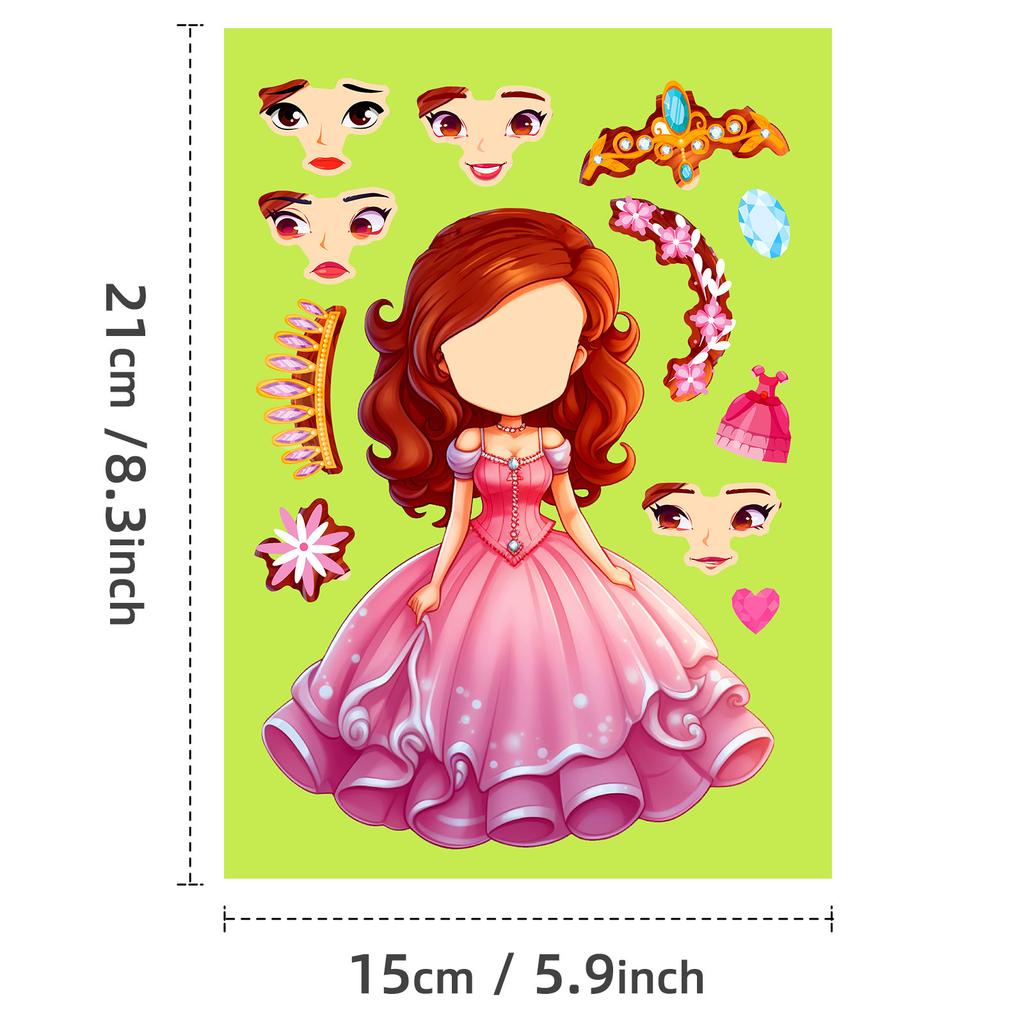 6 Photos/pack of Cute Princess Face Change Stickers Repeatable Stickers Girl Stickers