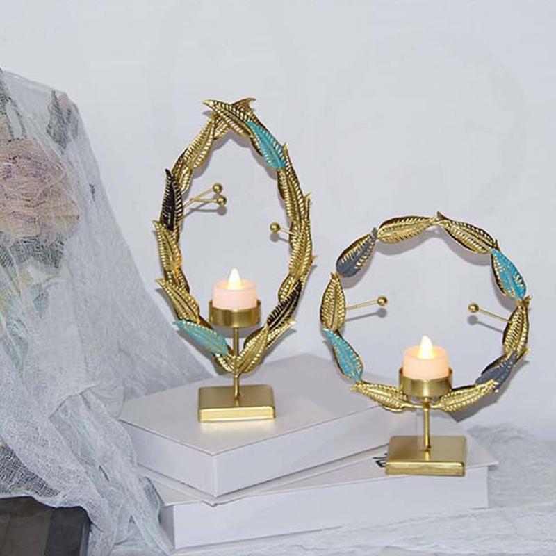 Candle Holder Metal Candlestick Elliptical Leaves Shape Candleholder for Indoor Decoration Candle Stand