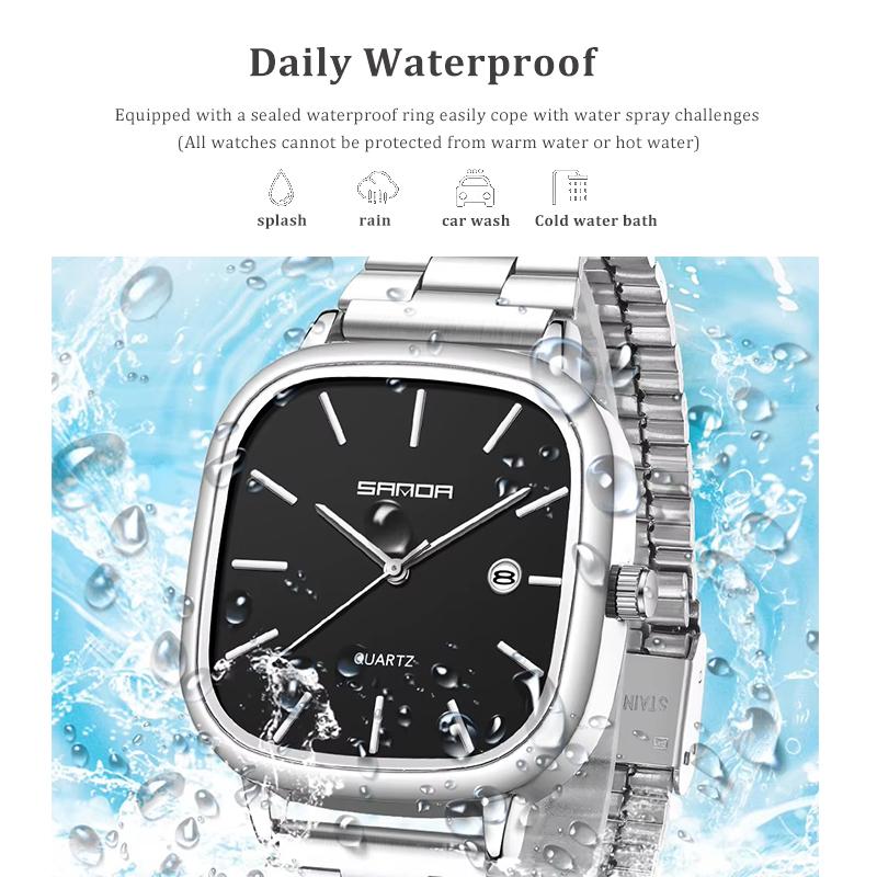 Fashion Square Dial Couple's Wristwatches Men Women Casual Daily Calendar Watch Waterproof Steel Strap Relojs