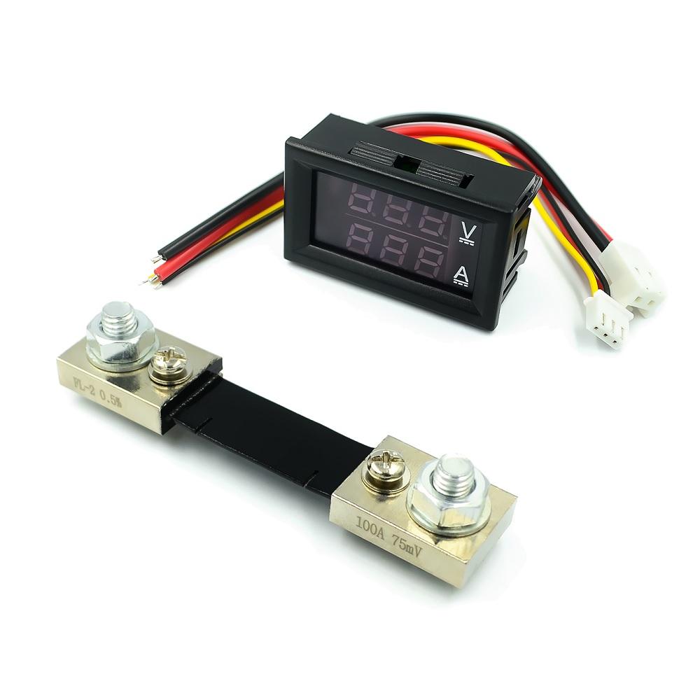 

DC 100V 100A Digital Voltmeter Ammeter Blue+Red Dual LED Display Guage w/ Shunt