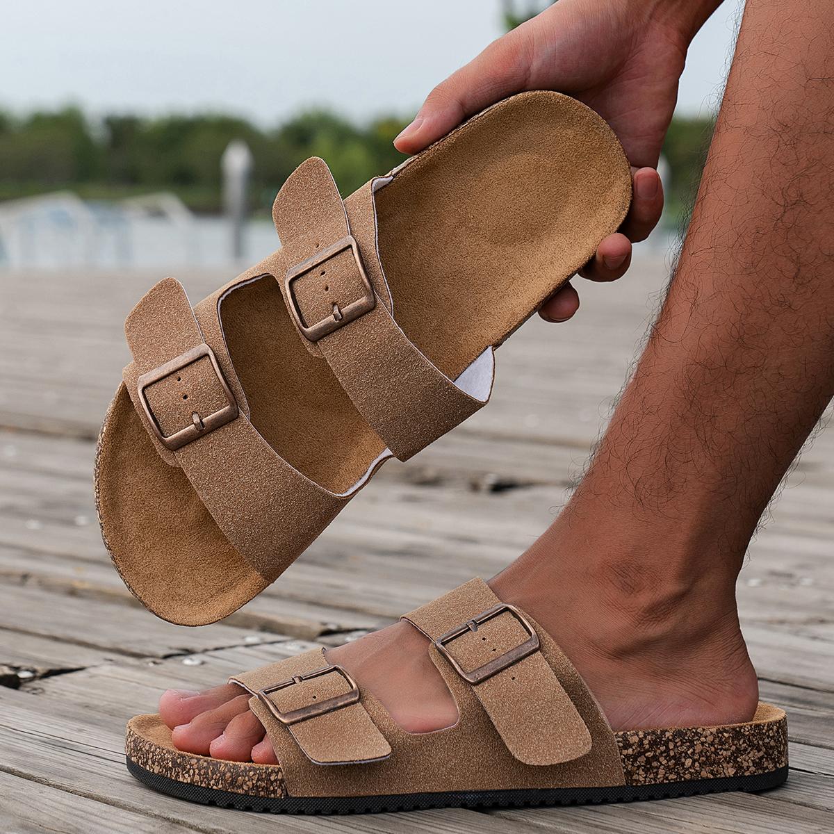 

Fashion Summer Men Sandals Buckle Strap Outdoor Sandal Flip Flops Light Slipper Soft Bottom Unisex Slides Flat Shoe Gladiator Mules 46 хаки