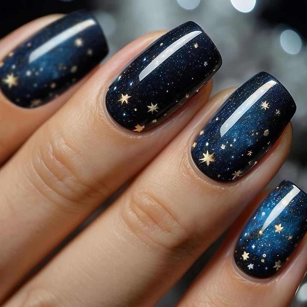 Summer Sweetheart Handmade Short Coffin Press On Nails Dreamy Stars Moon Colorful Cute Fake Nails For Girls