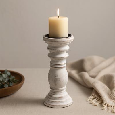 Mango Wood Candle Holder Whitewashed Distressed 23x10cm