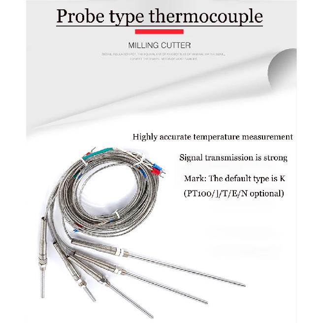 Probe Type Thermocouple K/E Stainless Steel Shielded Wire Thermal Resistance Rod Measuring Wire Temperature Sensor