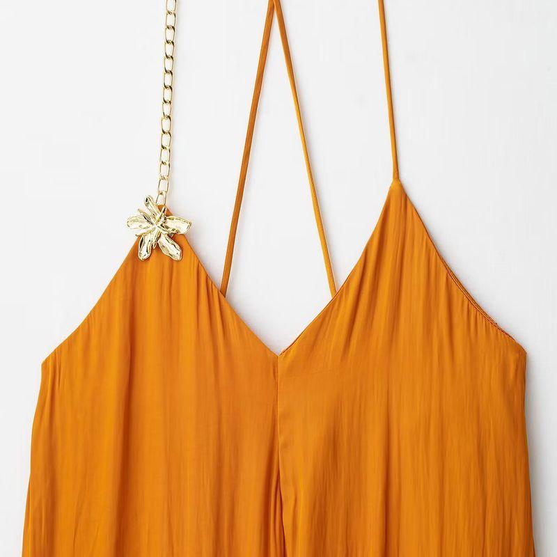 Kaslead New Women clothes Western Style Fashion Accessories Silk Satin Texture Midi Dress 8157945